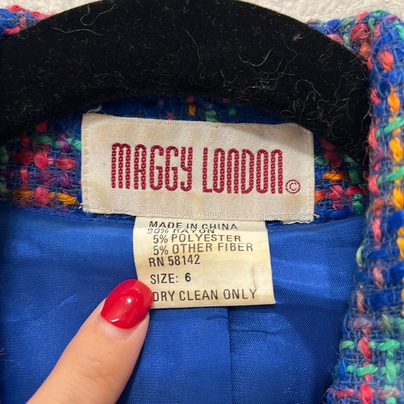 Vintage Maggy London Blue Plaid Tweed Blazer Jacket - Picture 7 of 11
